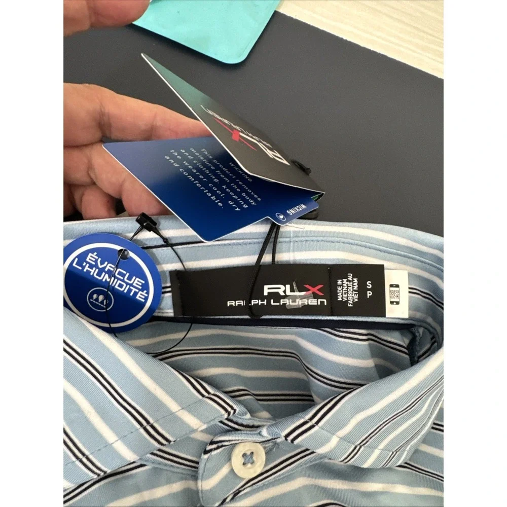 RLX Ralph Lauren Golf‎ Men's S New Polo Shirt SS Blue Striped Wicking
